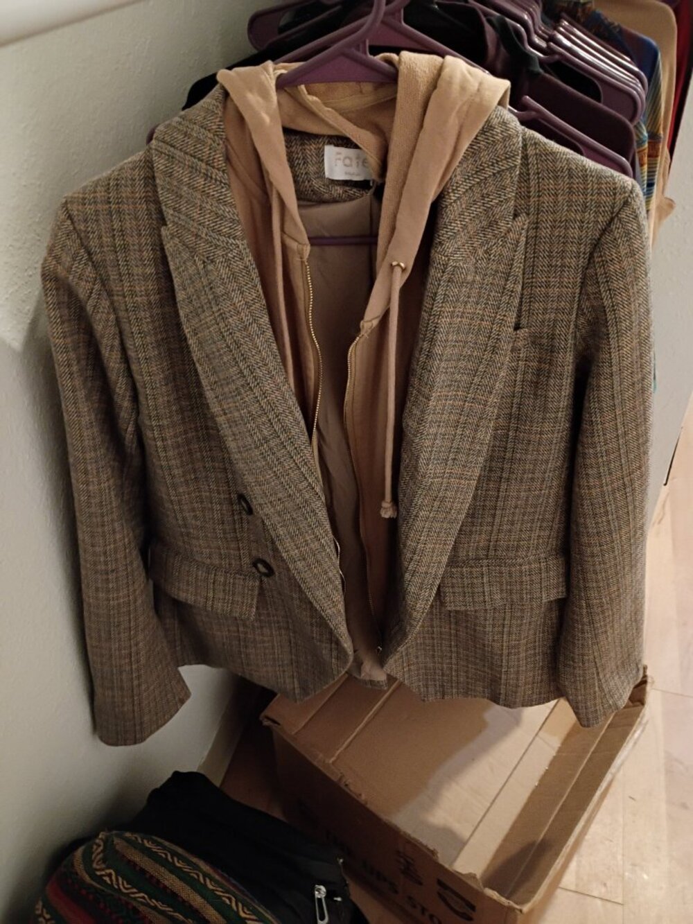 Fate Tweed Blazer with Built-in Hoodie - Size Small